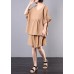 women casual cotton linen khaki two pieces ruffles sleeve blouse with fashion shorts