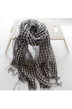 Literary navy small plaid French sunscreen female shawl tassel