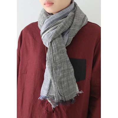 winter black blue gray patchwork color scarf cotton linen women vintage scarves