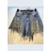 Slim Fit Blue Asymmetrical Design Tassel Diamond Cotton Denim Shorts