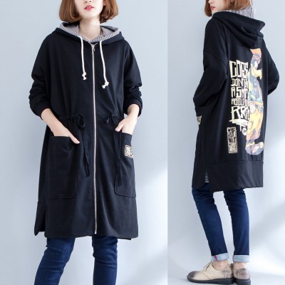 winter prints cotton sport cardigans oversize casual side open coat