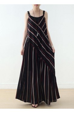 Summer New Sling Large Chiffon Black Striped Jumpsuit