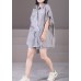 Solid Grey Silk Shirts And Shorts Two Pieces Set Peter Pan Collar Button Wrinkled Summer