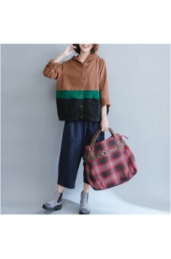 autumn fashion patchwork chocolate cotton coat loose  chunky cardigans outwear