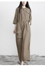 Women Gray drawstring Outfits Rompers Linen