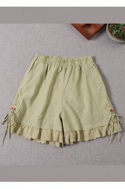 Fitted Green Embroideried Lace Patchwork hot pants Summer