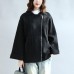 Black woolen cape coats oversized zippered short jackets