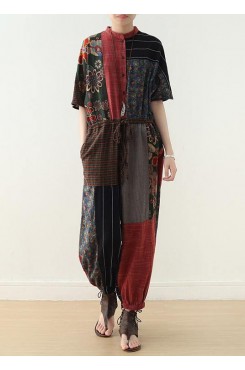 Summer Prints Linen Loose Bat Sleeve Jumpsuit