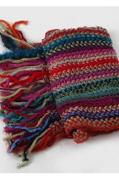new women rainbow striped knit scarf tassel vintage warm scarves